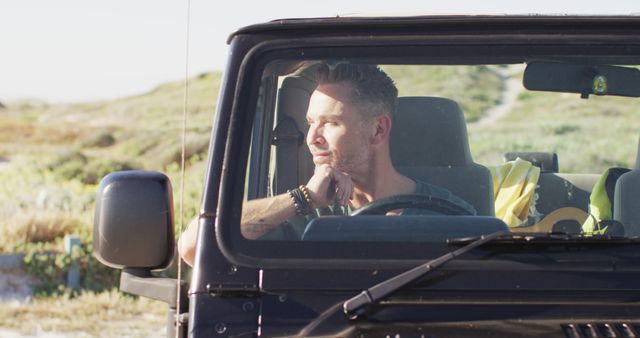 Man Relaxing in SUV on Sunny Day - Download Free Stock Images Pikwizard.com