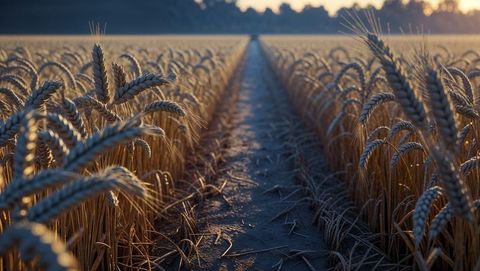 Golden Wheat Field at Sunrise with Central Path