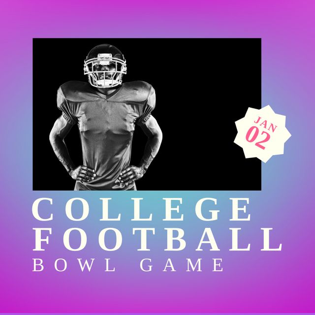 College Football Bowl Game Announcement with Player in Game Pose - Download Free Stock Templates Pikwizard.com