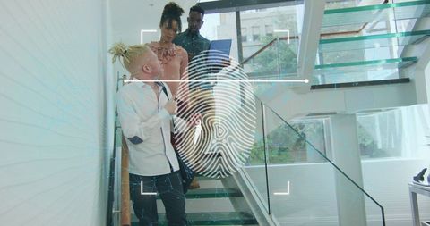 Collaborative Team Discussing Biometrics and Technology