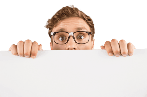 Transparent Geeky Hipster Peeking Over White Card Background - Download Free Stock Videos Pikwizard.com