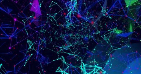 Futuristic 3d network with glowing nodes and lines in dark space