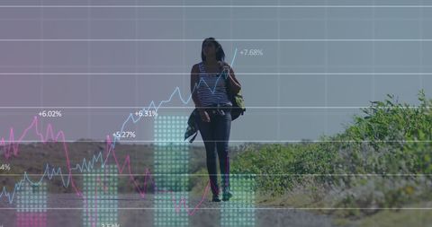 Financial Growth Charts Overlaid on Walking Woman