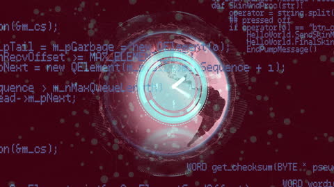 Futuristic Clock Overlay with Digital Code Connections