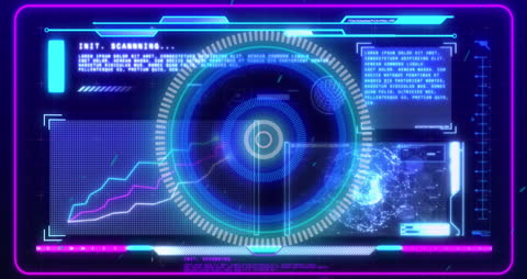Futuristic Data Processing Interface with Rotating Elements