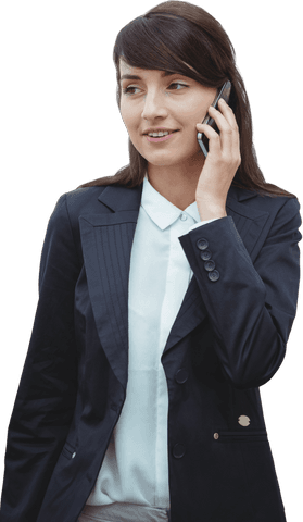 Professional Businesswoman in Suit on Mobile Phone, Transparent Background