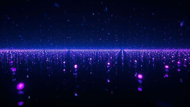 Futuristic Purple Neon Vector Grid and Reflections in Digital Space