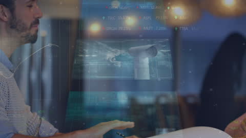 Businessman Analysing Data on Digital Interface Overlay