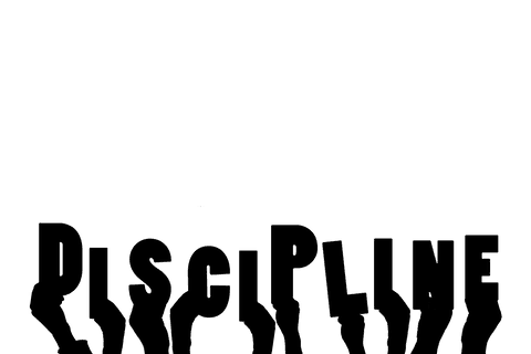 Hands holding discipline text on transparent background