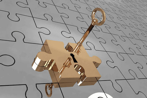 Illustration of key and puzzle pieces on transparent background