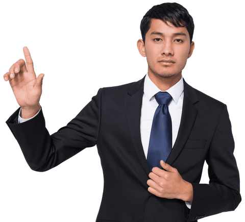 Biracial Businessman Pointing Gesture on Transparent Background
