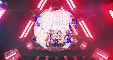 Global Technology Interface with QR Code and Neon Tunnel