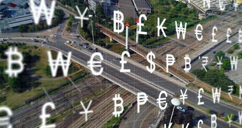 Global Finance and Transportation Concept with Currency Symbols