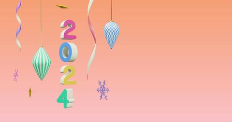 Colorful 2024 new year celebration with decorations on pink background