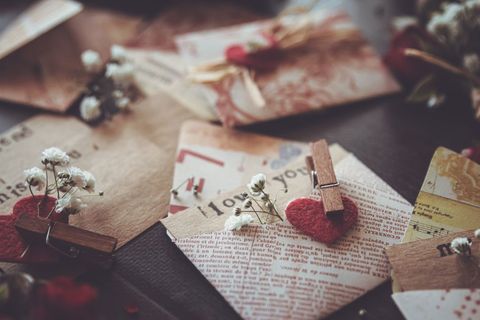 Vintage Love Letters with Decorative Flowers and Hearts