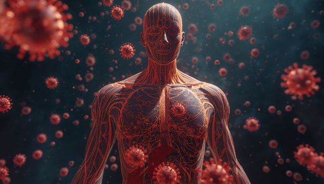 3d medical illustration of human anatomical system with pathogen presence
