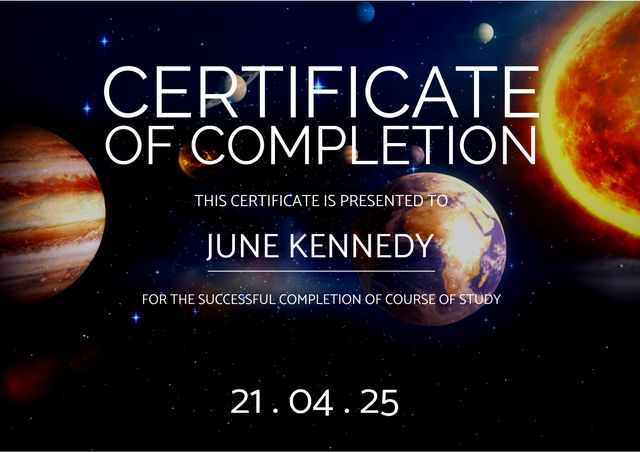 Cosmic Themed Certificate of Completion with Planetary Background - Download Free Stock Templates Pikwizard.com