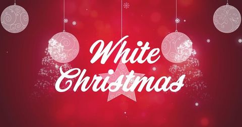 White Christmas Text with Ornaments and Glittering Snowflakes