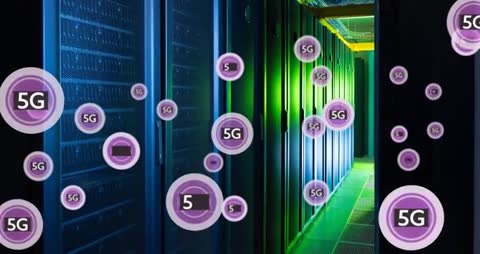 5G Data Network in Futuristic Server Room