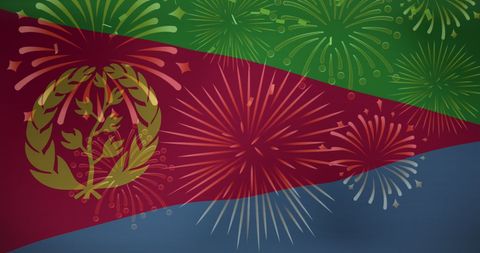 Eritrean celebration with fireworks and national flag motif