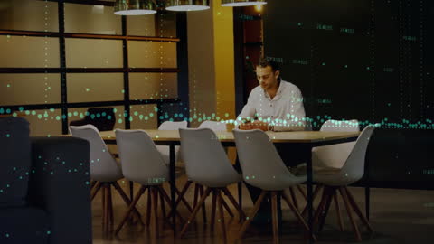 Businessman Analysing Financial Data Visualization in Modern Office