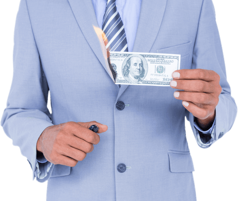 businessman lighting money on fire, transparent background - Download Free Stock Videos Pikwizard.com