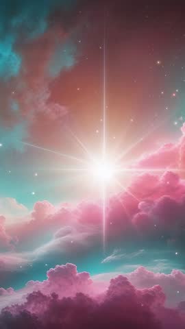 Radiating Starburst Over Pastel Nebula Vertical Cosmic Video Loop