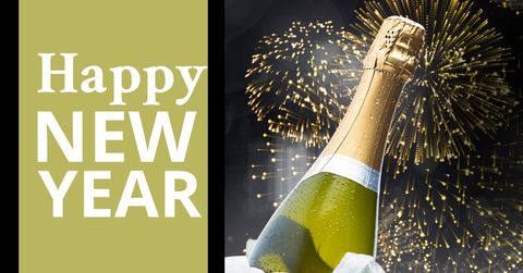 Festive New Year Greeting with Champagne and Fireworks - Download Free Stock Templates Pikwizard.com