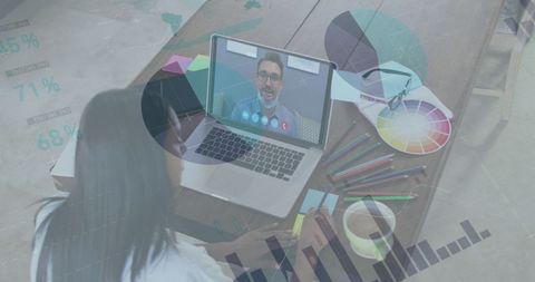 Designer Video Meeting with Financial Data Overlay