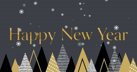 Happy New Year Text Over Gold and Black Trees - Download Free Stock Images Pikwizard.com