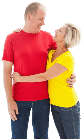 Joyful Mature Couple Embracing Against Transparent Background