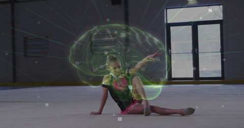 Gymnast Balancing Split Pose with Holographic Brain Projection