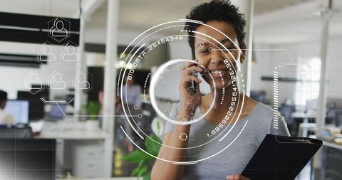 African American Businesswoman Using Smartphone with Digital Interface - Download Free Stock Images Pikwizard.com