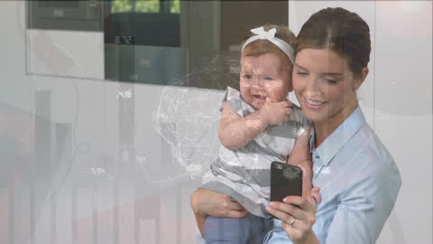 Mom with Baby Exploring Global Finance and Technology