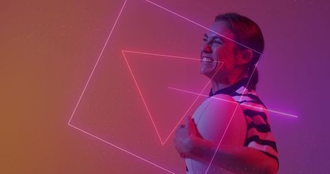 Creative Neon Overlay Fashion with Joyful Athlete