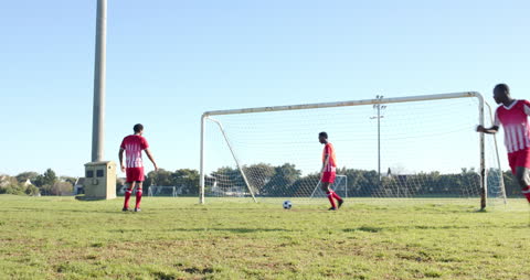 Youth Soccer Players Practicing on Sunny Field
