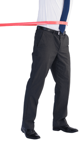 Successful businessman breaking through red tape transparent background