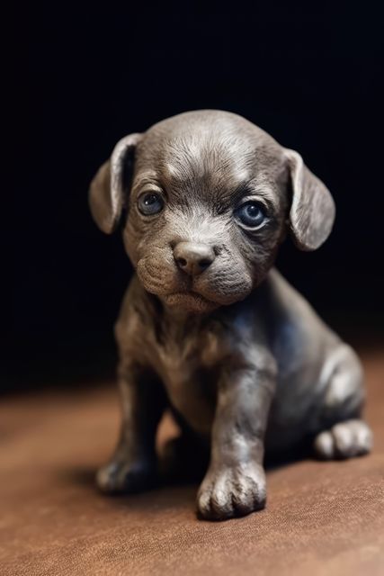 Portrait of cute brown puppy on black background, created using generative ai technology. Dogs, domestic animals and pets concept digitally generated image.
