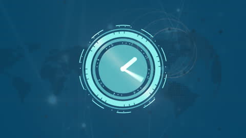Futuristic Digital Clock Animation on Global Technology Background