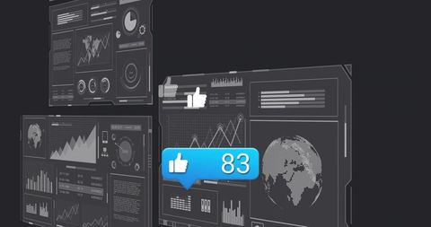 Glowing Blue Like Notification Bubble Showing 83 Over Futuristic Analytics Dashboard