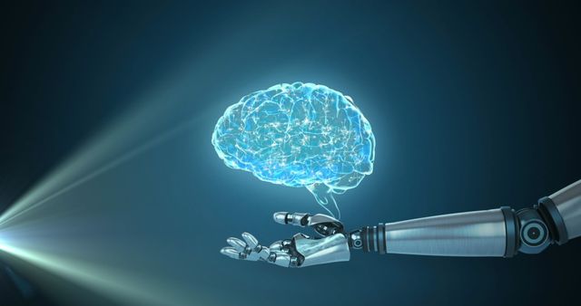 Robot Arm Holding Glowing Human Brain Hologram with AI Concept - Download Free Stock Images Pikwizard.com