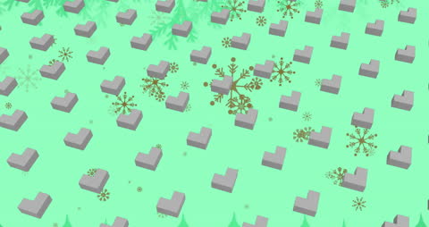 3D Blocks and Snowflakes Pattern on Green Background