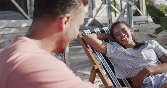 Relaxed Couple Enjoying Vacation on Beach Chairs by Shoreline - Download Free Stock Images Pikwizard.com