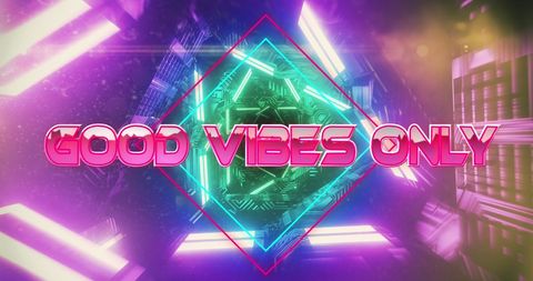 Colorful Good Vibes Only Text in Digital Tunnel