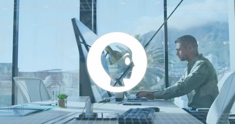 Professional caucasian man working in modern office