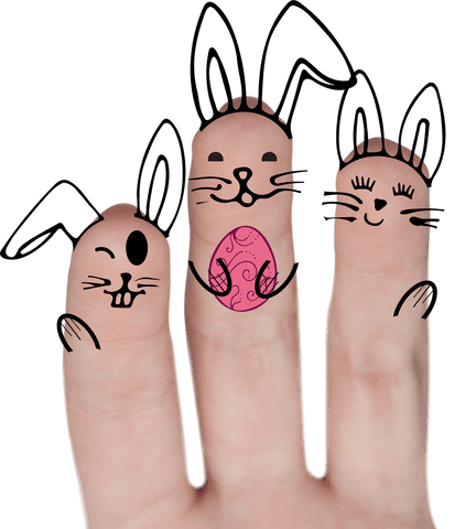 Creative Vector Fingers Painted as Easter Bunny Facing Transparent Background
