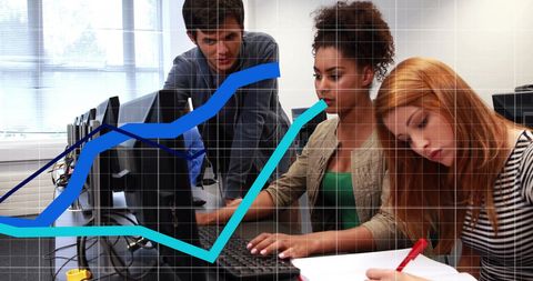 Financial analysis and team collaboration in office