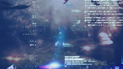 Data Processing Animation Over Autumn Landscape Background