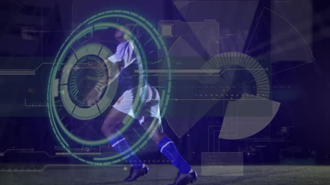 Futuristic Soccer Player in Motion with Digital Overlay