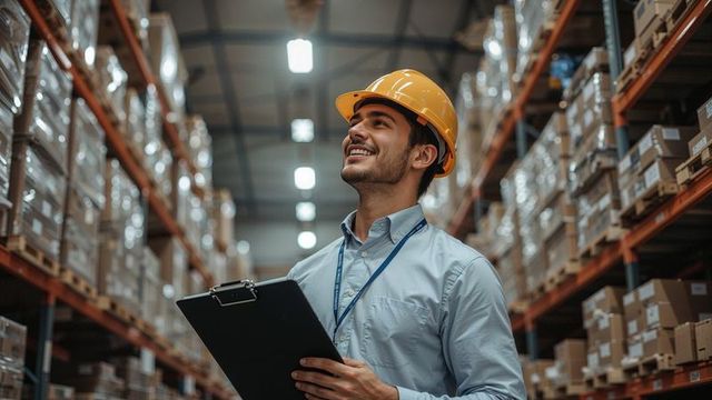 Warehouse supervisor checking inventory in logistics center